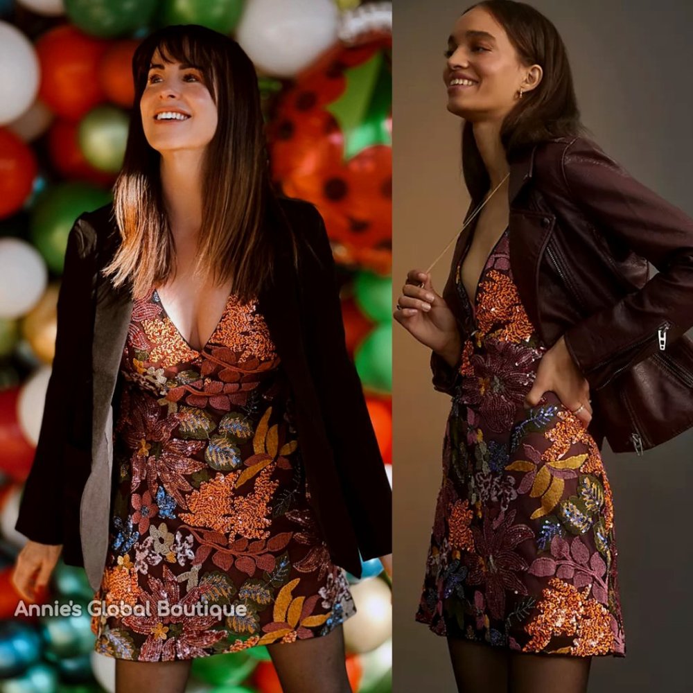 RARE NWT ANTHROPOLOGIE Sequined Embroidered Cut-Out Mini Dress. Size 20W - Picture 4 of 16